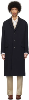 Auralee Navy Chesterfield Coat In Dark Navy