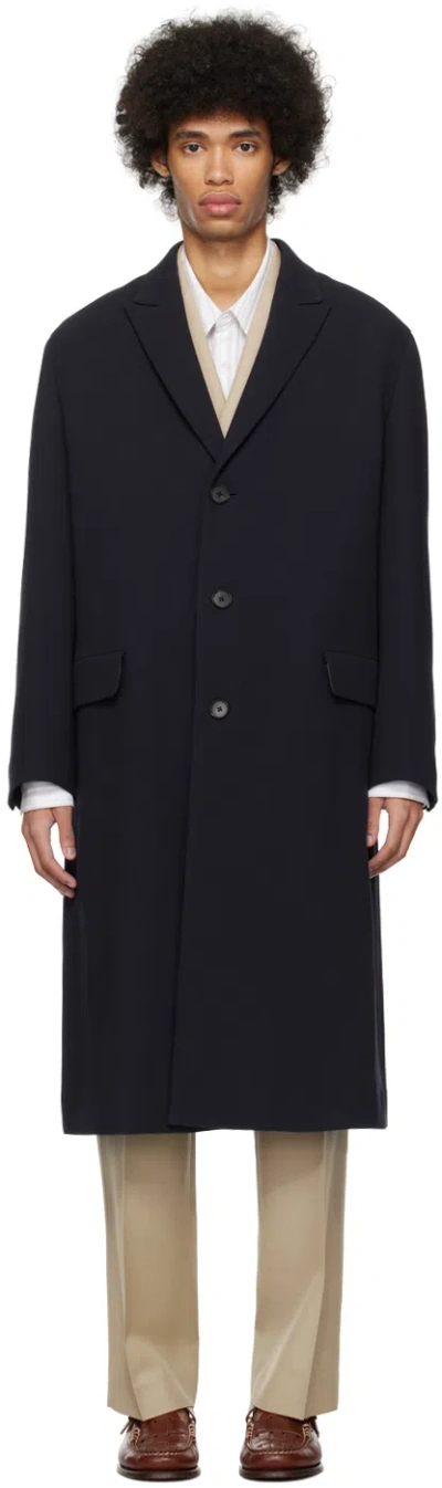 Auralee Navy Chesterfield Coat In Dark Navy