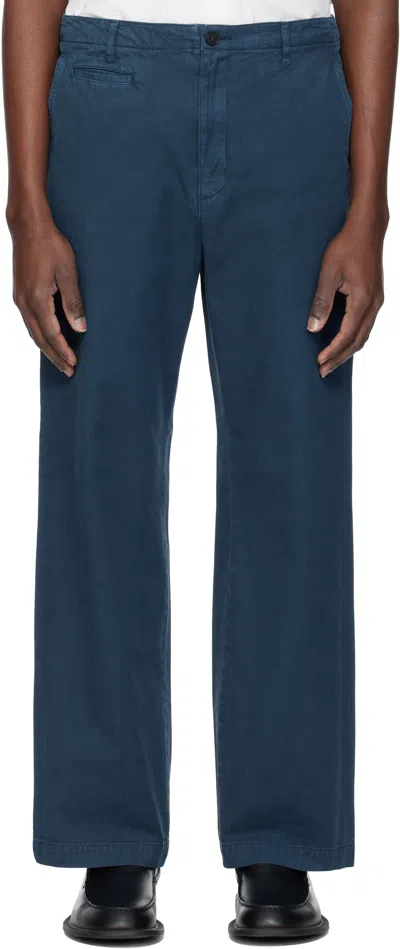 Auralee Navy Finx Gabardine Trousers In Dyed Navy