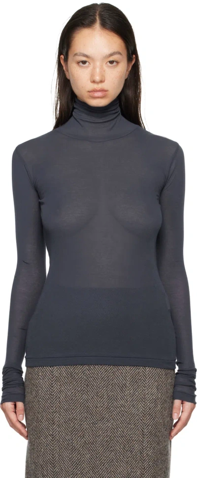 Auralee Navy High Gauge Sheer Rib Turtleneck