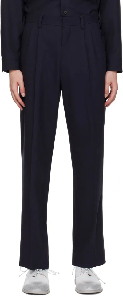 Auralee Navy Pleated Trousers In Dark Navy