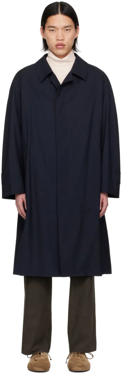 Auralee Navy Raglan Sleeve Coat In Dark Navy