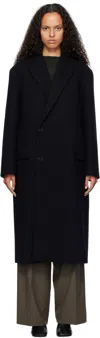 Auralee Navy Sponge Wool Melton Chesterfield Coat In Dark Navy
