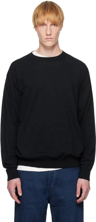 Auralee Navy Super High Gauge Cotton Knit Sweater