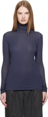 Auralee Navy Super High Gauge Sheer Rib Turtleneck In Blue