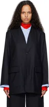 Auralee Navy Wool Fulling Flannel Stripe Blazer In Top Dark Navy
