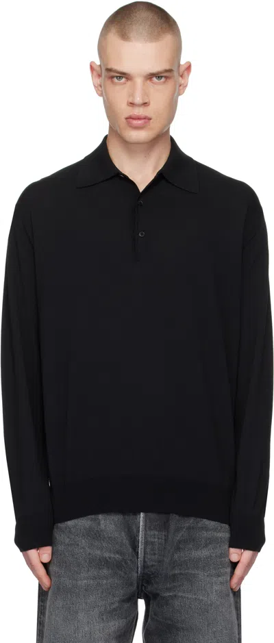 Auralee Navy Wool Knit Polo In Dark Navy