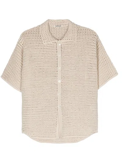 Auralee Crochet-knit Short-sleeve Shirt In Neutrals