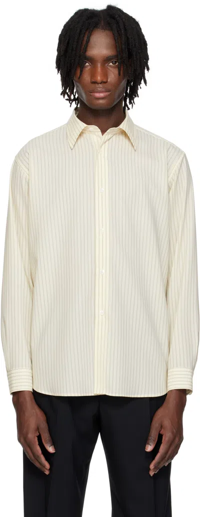Auralee Off-white Super Fine Wool Shirt In Ivory Stripe