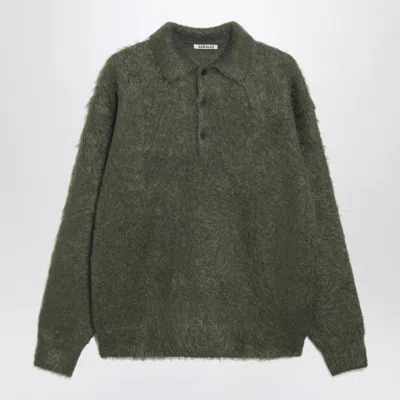 Auralee Brushed Mohair-blend Polo Sweater In Green