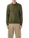 Auralee Brushed Mohair And Wool-blend Polo Sweater In Green