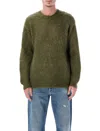 Auralee Soft Mohair Crewneck Sweater With Refined Finish In Green