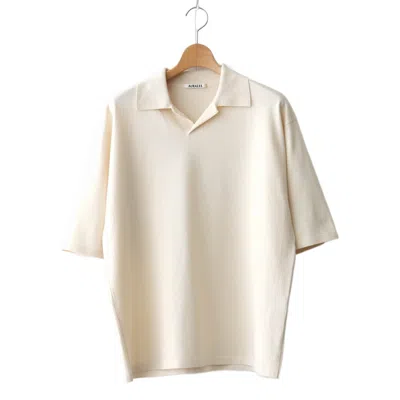 Auralee Open Collar Knit Polo Shirt In Neutral