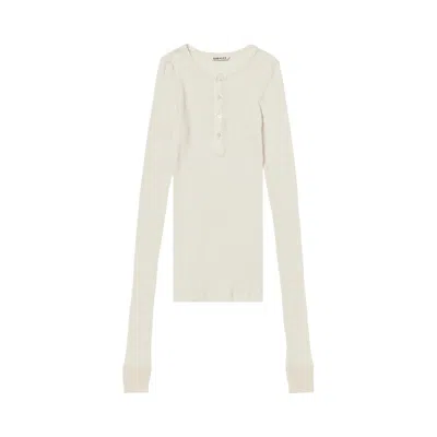 Pre-owned Auralee Organic Soft Rib Henley Neck Top 'ivory' | Cream | Women's Size 0 In White