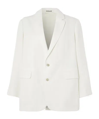 Auralee Oversized Wool, Cotton And Linen-blend Oxford Blazer In White