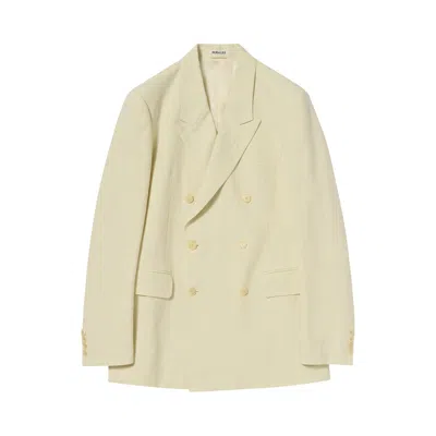 Pre-owned Auralee Ox Double Breasted Jacket 'lime Beige' | Green | Men's Size 4