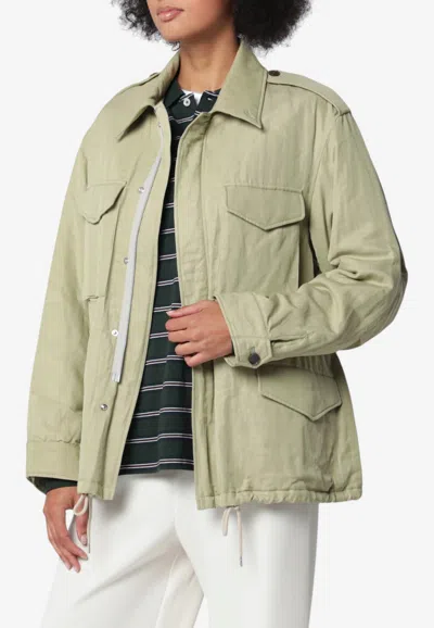 Auralee Padded Military Blouson Jacket In Silk And Linen In Green