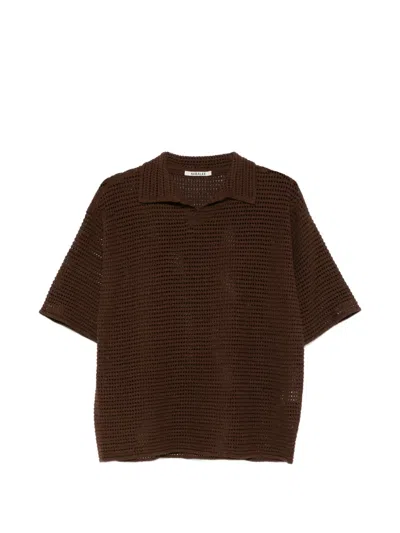 Auralee Perforated-knit T-shirt In Brown