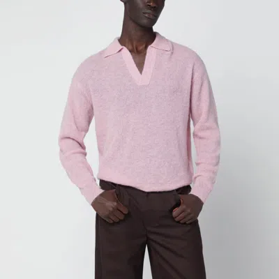 Auralee Pink Alpaca Blend Polo Sweater