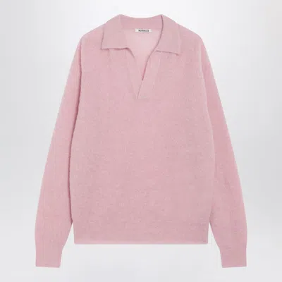 Auralee Pink Alpaca Blend Polo Sweater Men