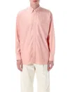 Auralee Collared Shirt With Front Pocket And Long Sleeves In Pink