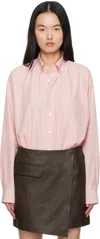 Auralee Pink Silk Broad Button Down Shirt In Light Red Chambray