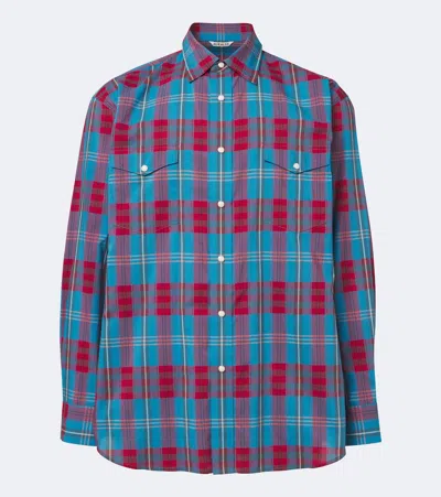 Auralee Plaid Cotton And Silk Shirt In Blue