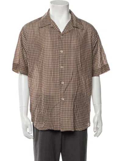 Pre-owned Auralee Plaid Print Short Sleeve Shirt In Brown
