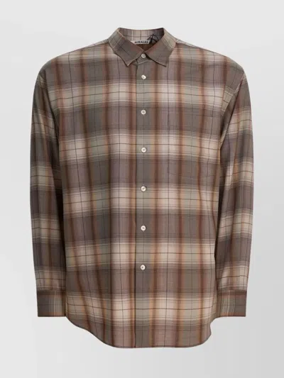 AURALEE PLAID WOOL SHIRT FEATURING BUTTON-DOWN COLLAR