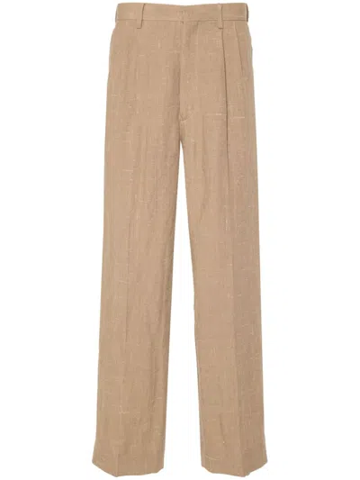 Auralee Pleat-detail Trousers In Brown