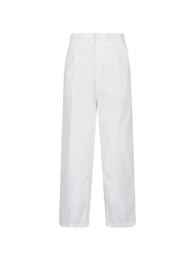 Auralee Pleated Straight-leg Trousers In White