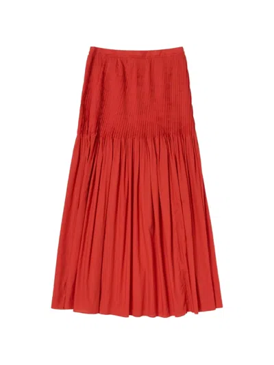 Auralee Pleated Cotton-poplin Midi Skirt In Red