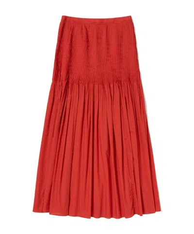 Auralee Pleated Cotton-poplin Midi Skirt In Red