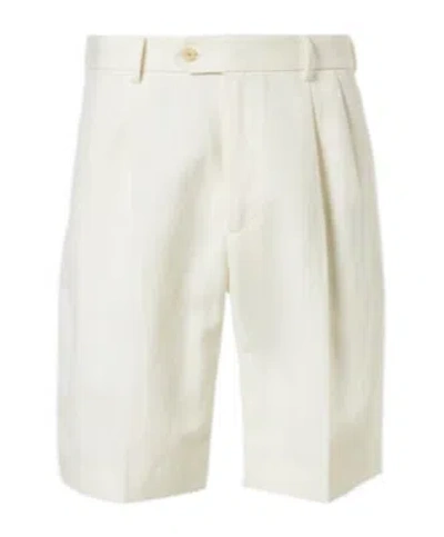 Auralee Pleated Wool, Cotton, And Linen Shorts In Neutral