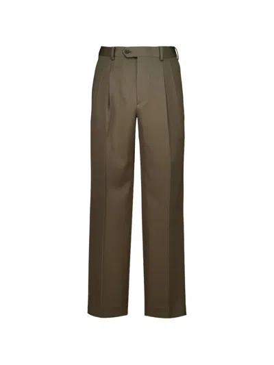 Auralee Pleated Wool Trousers In Green