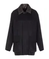 Auralee Long Sleeve Jacket Featuring Removable Leather Collar In Black
