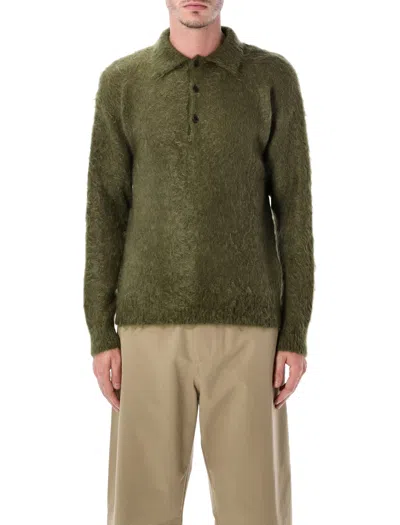 Auralee Mohair Sweater Collared Neck In Green
