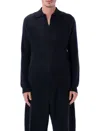 Auralee Long Sleeve Polo Sweater With Ribbed Cuffs And Hem In Blue