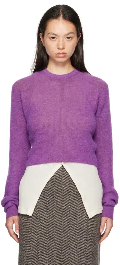 Auralee Purple Baby Suri Alpaca Sheer Sweater