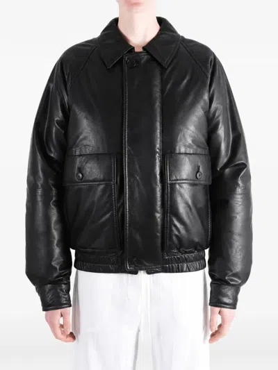 Auralee Raglan-sleeve Leather Jacket In Black