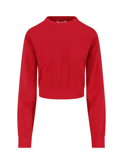 Auralee Red Cropped Ribbed Cashmere Knit Sweater