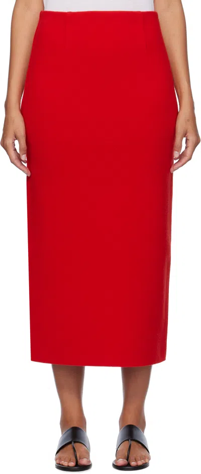 Auralee Red Heavy Milano Rib Knit Midi Skirt