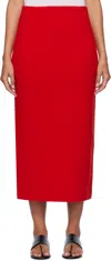 Auralee Red Heavy Milano Rib Knit Midi Skirt In Red