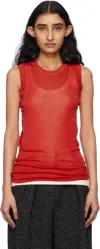 Auralee Red Super High Gauge Sheer Tank Top In Red