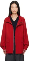 Auralee Red Wool Max Canvas High Neck Zip Jacket In Red