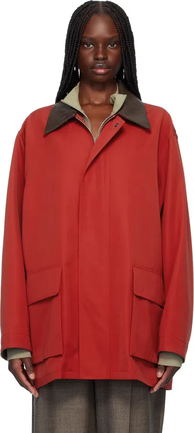 AURALEE RED WOOL MAX CANVAS JACKET