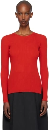 Auralee Red Wool Soft Rib Crew Neck Sweater In Red