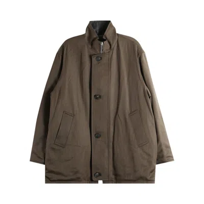 Pre-owned Auralee Reversible Wool Twisted Twill Sheep Leather Half Coat 'brown Chambray And Black' | Women's S
