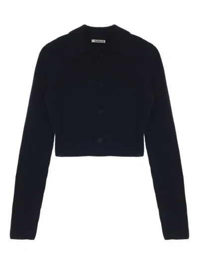 Auralee Ribbed Button-fastening Cardigan In Blue
