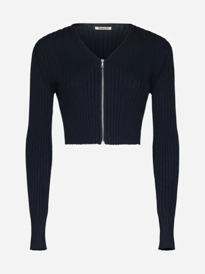 AURALEE RIBBED COTTON CROPPED CARDIGAN